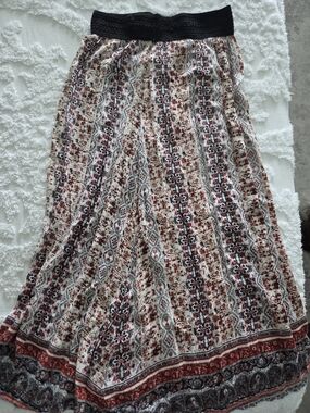 Bohemian Printed Maxi Skirt in Cream and Rust